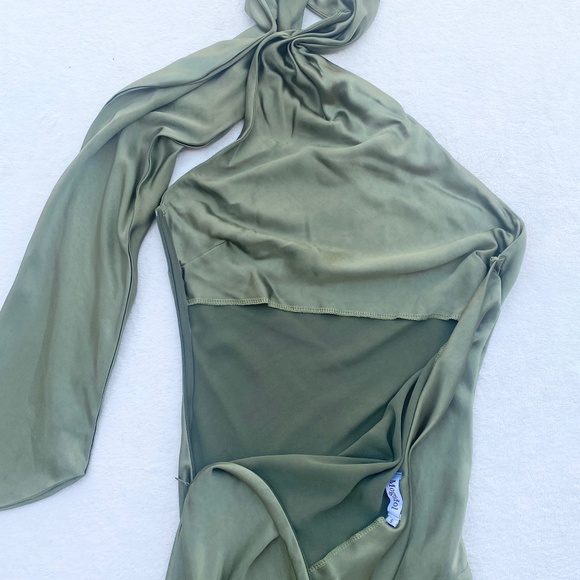 Mogidol Sexy Satin Backless Midi Dress Halter High-Slit Sz Small Green - Picture 9 of 16